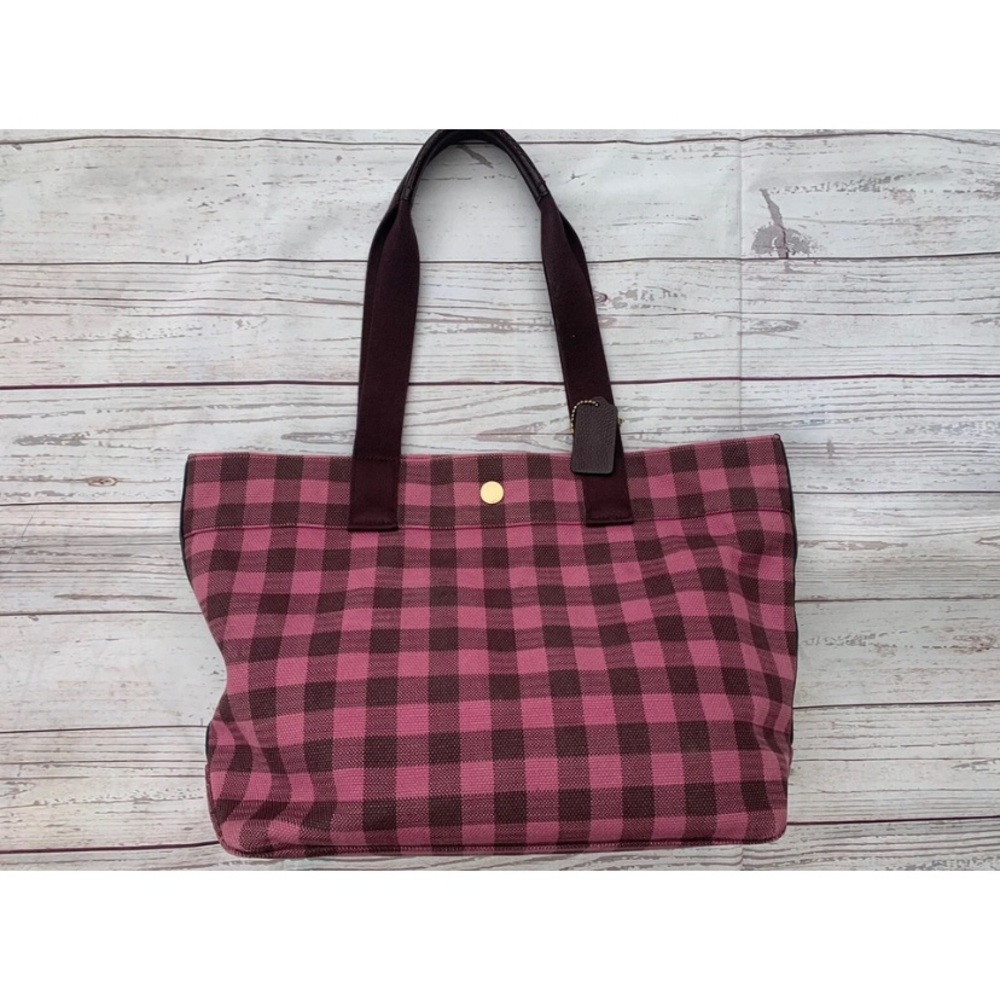 Coach Gingham Pink Tote Bag With Coach Leather Tag